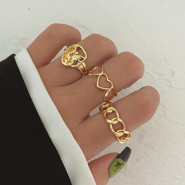 Heart and Geometric Midi/Joint Ring Set - options available