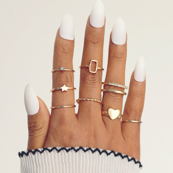 Heart and Geometric Midi/Joint Ring Set - options available