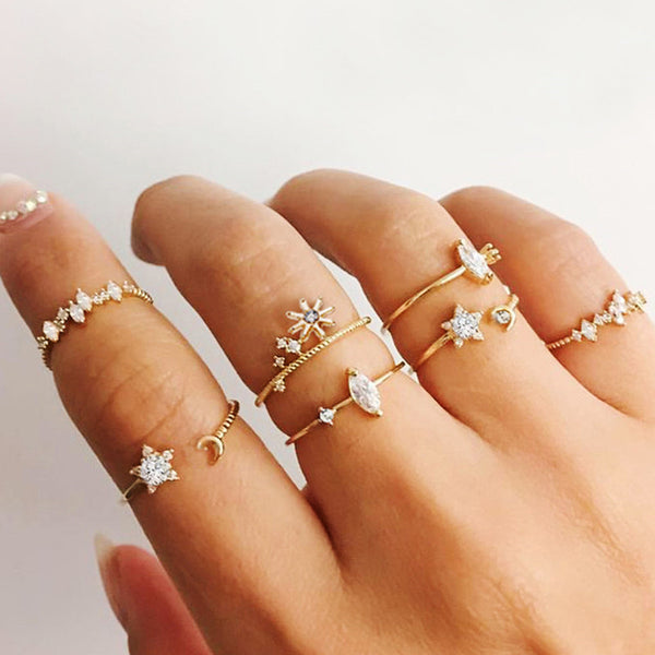 Heart and Geometric Midi/Joint Ring Set - options available
